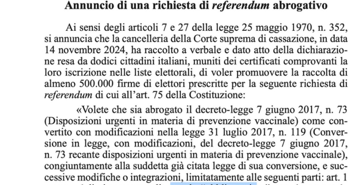 Finalmente un Referendum Interessante, Contro l’Obbligo Vaccinale: Pubblicato in Gazzetta Ufficiale il Testo su cui si Raccoglieranno le Firme!