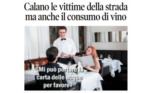 Ma Calano davvero le Vittime della Strada? o e' Calato (solo) il Consumo di Vino, Alcol nei Locali? Quest'ultimo e un dato certo ed il Pil gia' ne Risente!